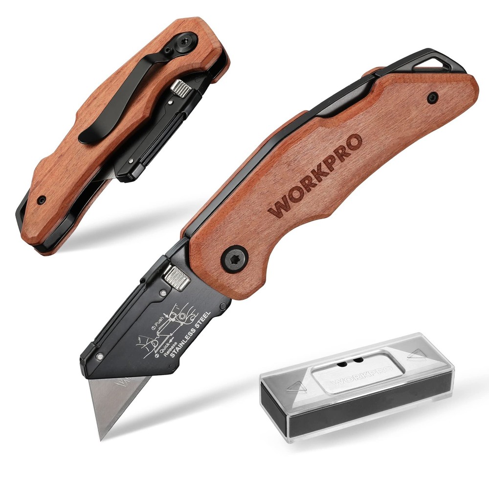 Workpro Folding Utility Knife With Stainless Steel Head, Quick-change