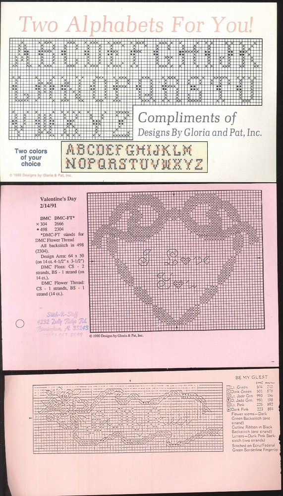 Lot 7 Cross Stitch Promo Pattern Leaflets Grapevine Sampler Bookmark Welcome