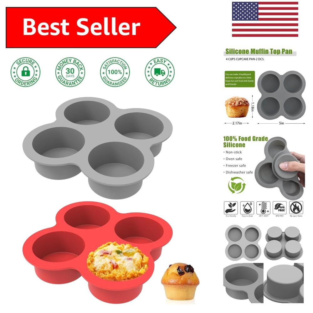 4 Cup Silicone Egg Bite Molds - Red & Gray Nonstick Baking Essentials