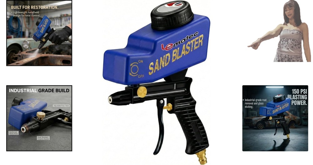 Professional Sand Blaster Gun for Rust & Paint Removal - 90 PSI 4 CFM Optimized