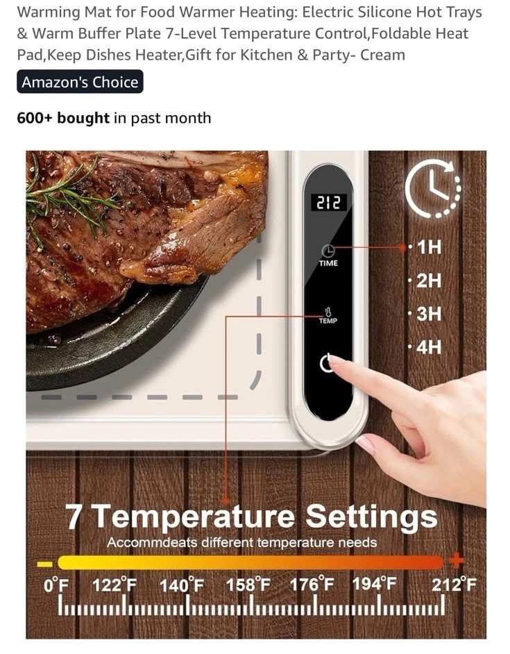Electric Warming Mat Tray for Buffets Party 7 Level Temperatures Timer