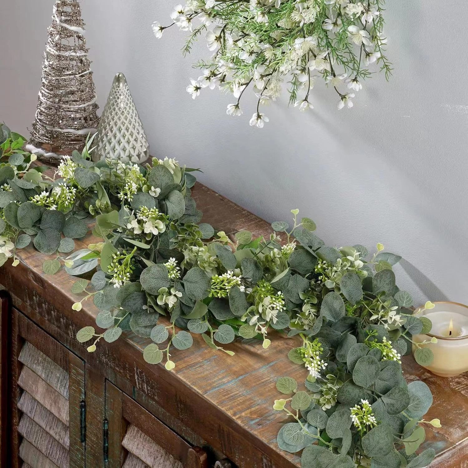 2x Artificial Eucalyptus Garland,Eucalyptus Leaves Table Greenery Garland Wreath