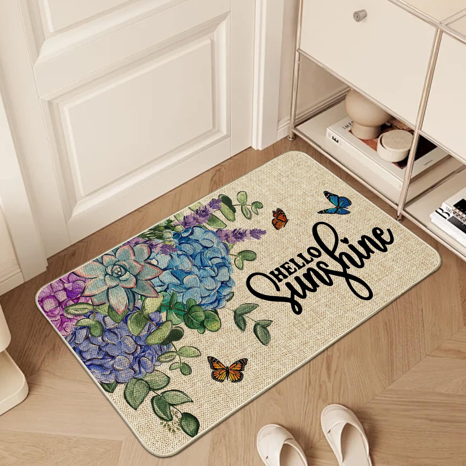 Best Spring Kitchen Rug and Mat Set of 2 Hydrangea Flowers Floor Non Slip Rubber
