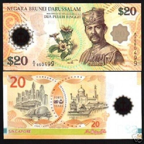 Brunei 20 RINGGIT P-34 2007 *A/2* Rare Prefix 40th Any Commemorative UNC Polymer
