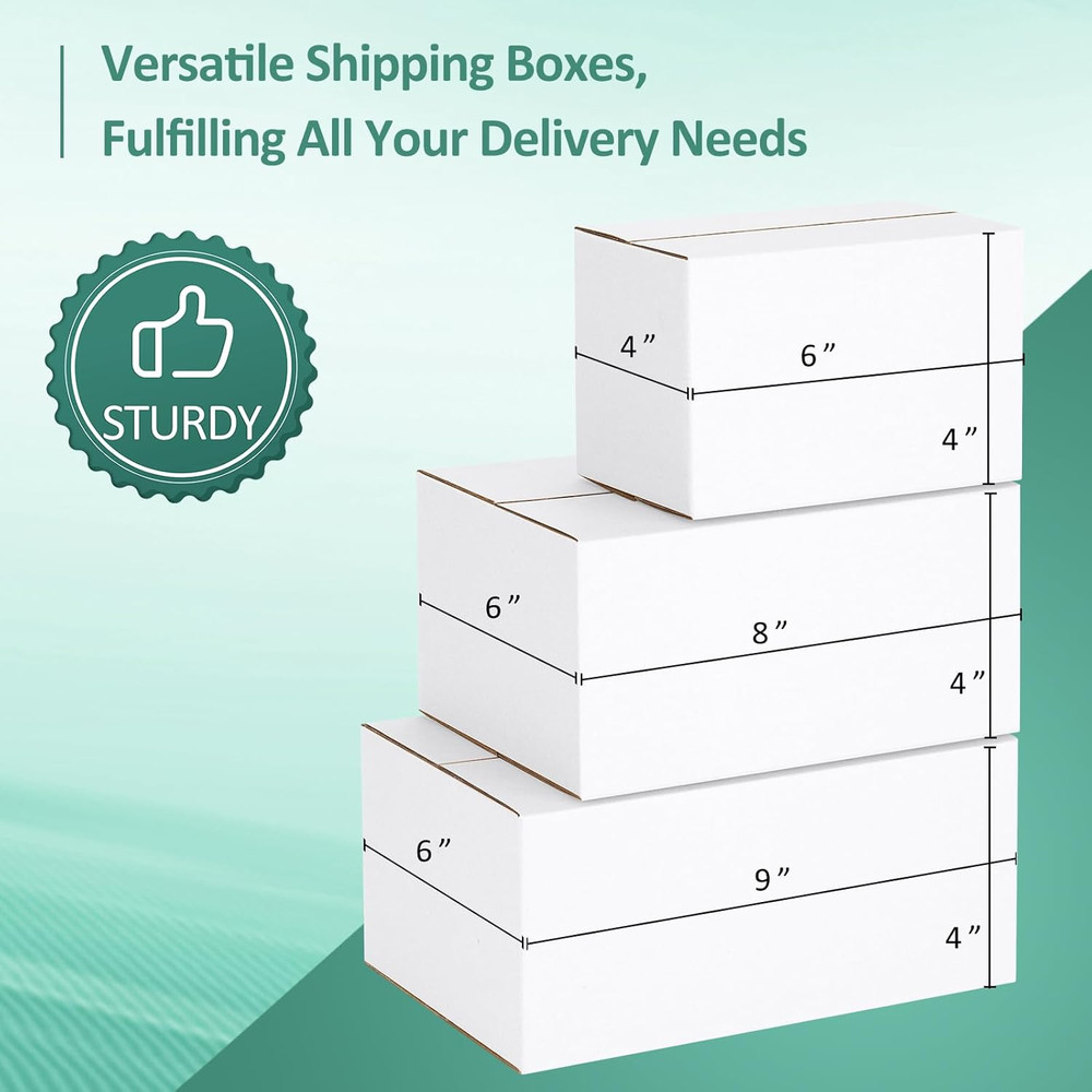 30 Pack Small Shipping Boxes Assorted Sizes, White Corrugated Box Mailers, Cardb