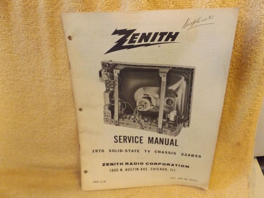ZENITH SERVICE MANUAL 1970 Solid State TV Chassis 22AB55