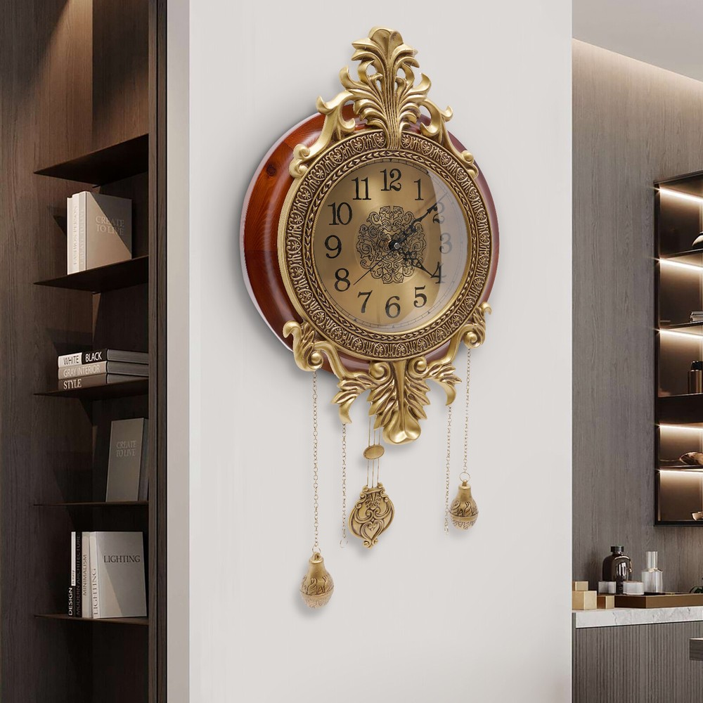 Retro Swinging Pendulum Wall Clock Vintage Wood Processing Wall Clock Wall Decor