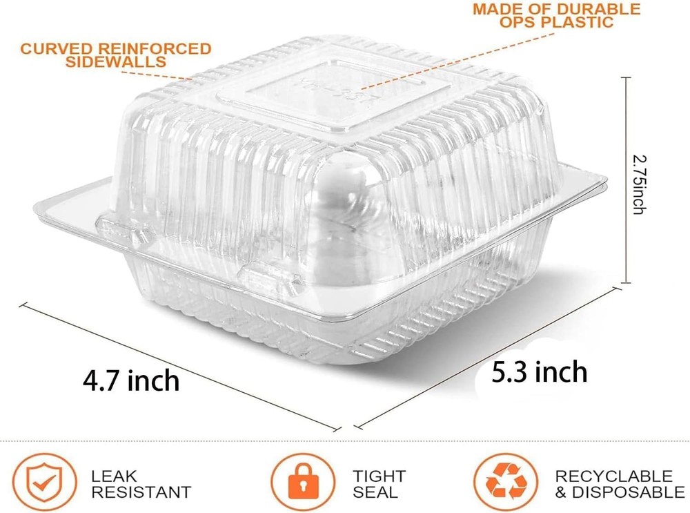 Axe Sickle 50 Count Clear Plastic Hinged Take Out Containers Clamshell Clean