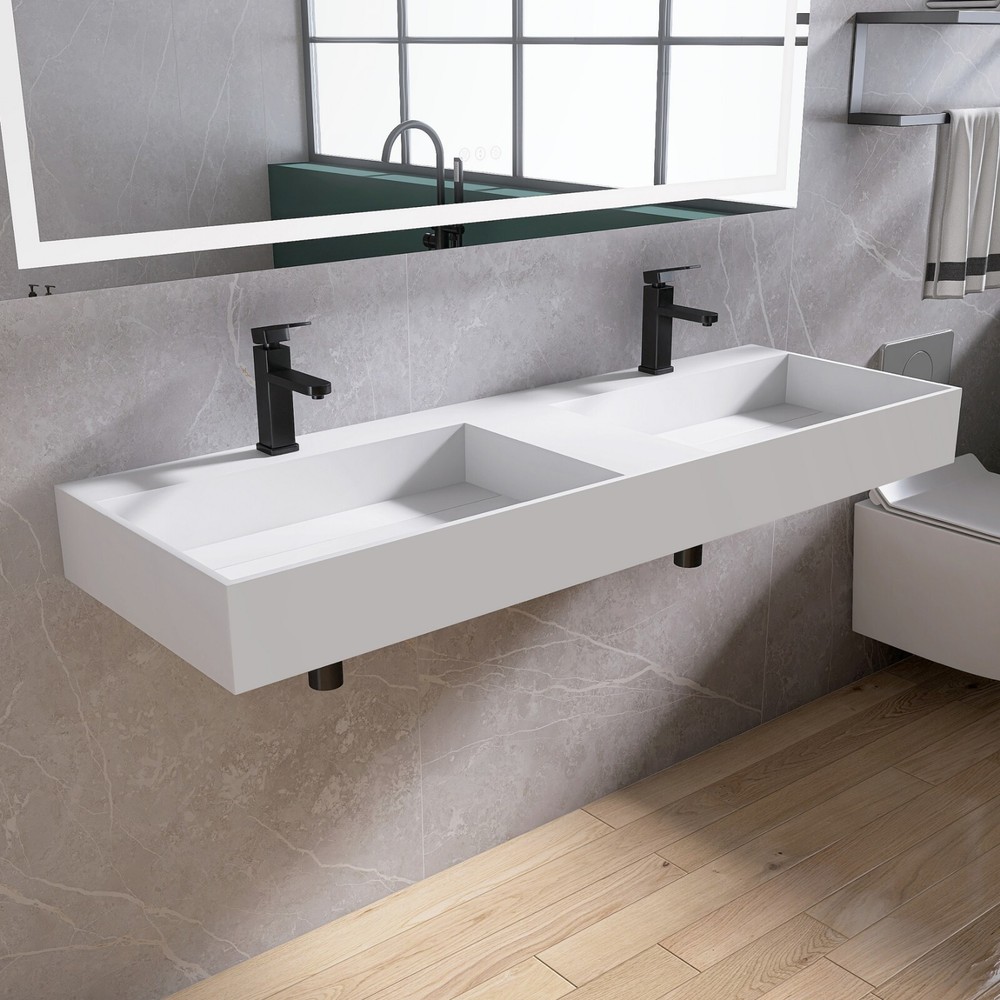 54'' Wall Mounted Bathroom Sink Solid Surface Bathroom Vessel Sink