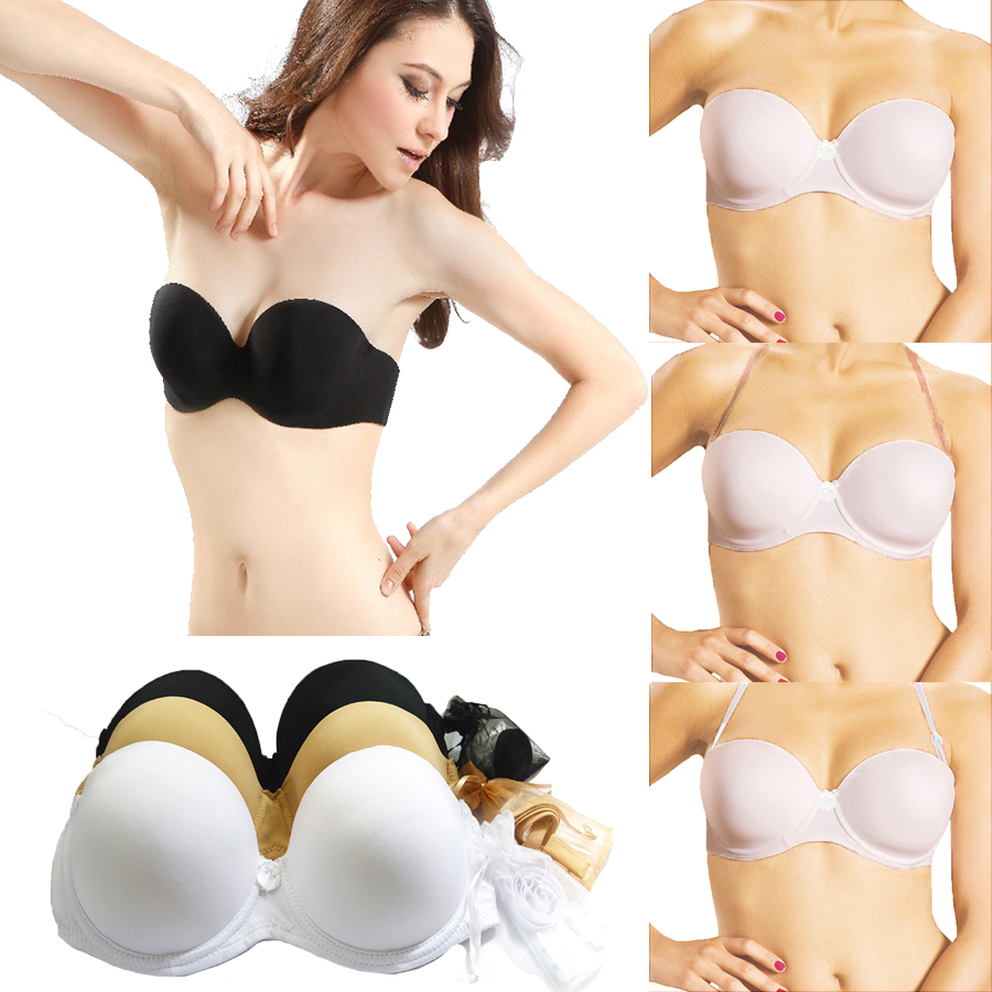Strapless Push up Bras Transparent Invisible Multiway Clear Back Strap Cup B C D