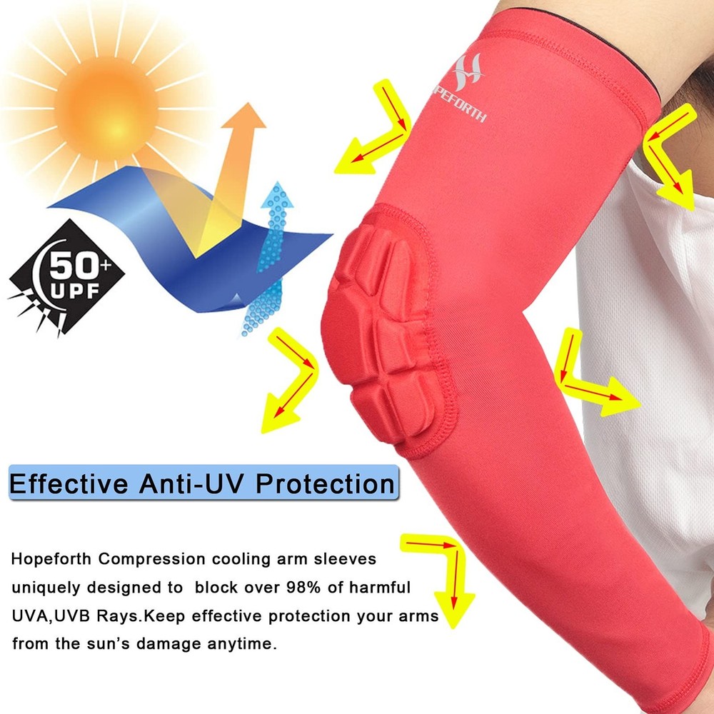 2PCS Padded Elbow Sleeves Compression Arm Protective Support Red Elbow Pad