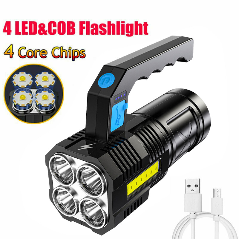 Super Bright LED Flashlight USB Rechargeable Searchlight 4 Modes Work Torch