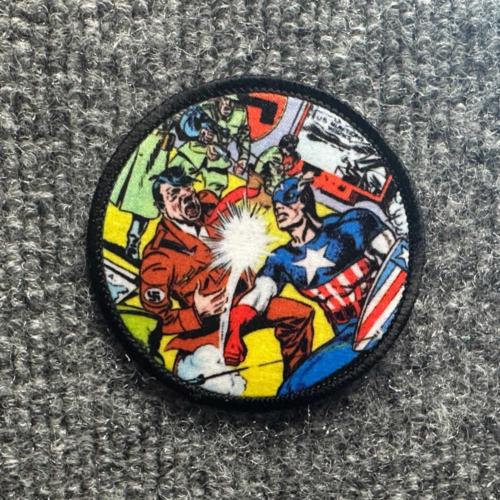 Captain America Morale Patch Hook & Loop Punch Hitler Superhero