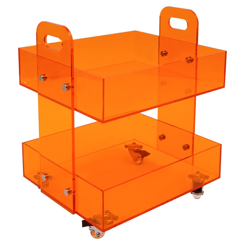 Orange Acrylic Side Table, Storage Rack with Wheels, Acrylic Bedside Table