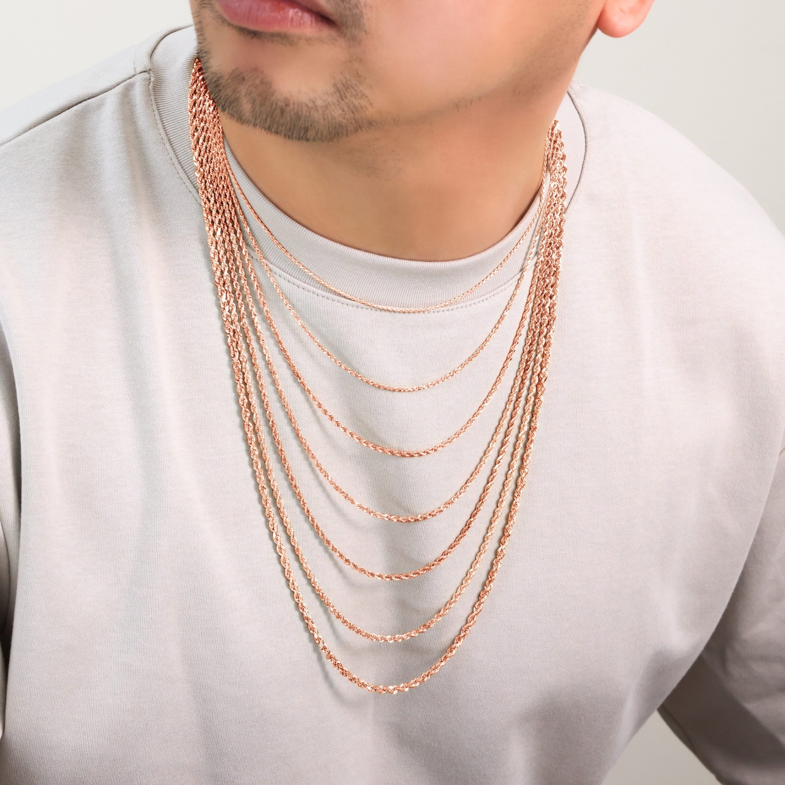 10K Rose Gold 1.5mm-6mm Diamond Cut Rope Chain Necklace Mens Womens 16"-30"