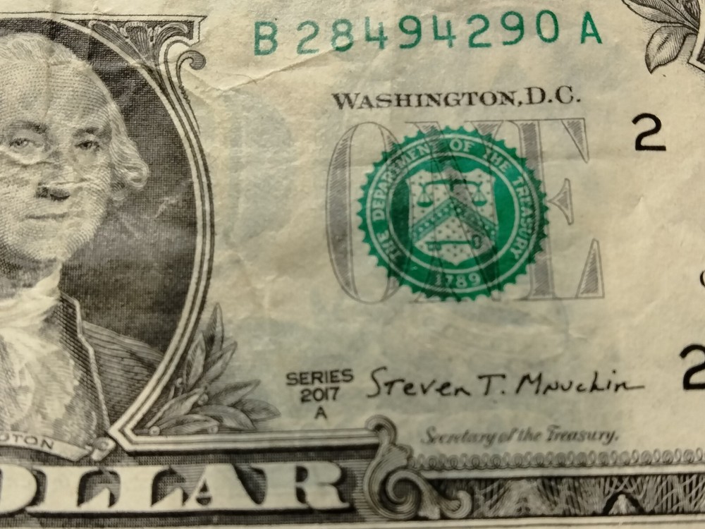 2017 A $1 Bill Wet Ink Transfer