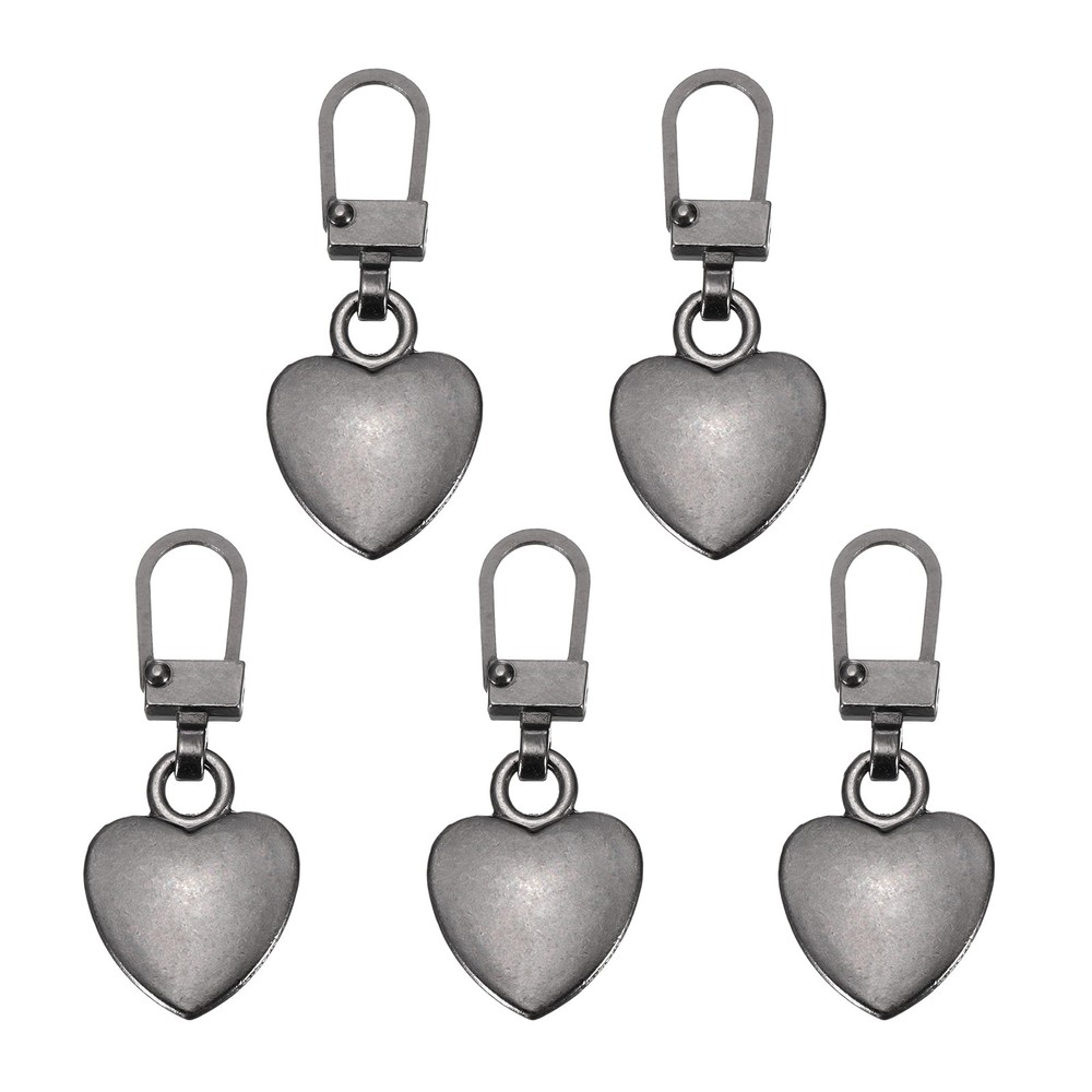 Zipper Pull Charm 5 Pcs Heart Shape Zipper Pull Replacement, Gray
