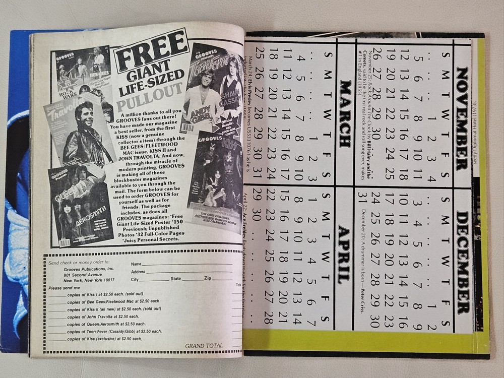 KISS GROOVES #7 MAGAZINE 1978 COMPLETE WITH KISS CALENDAR POSTER