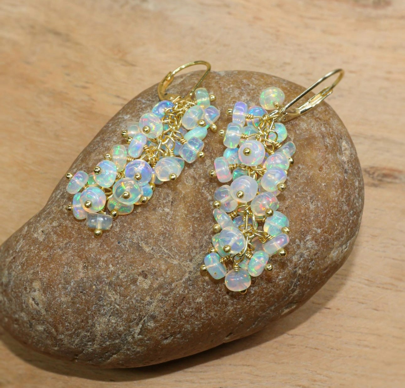 Natural Ethiopian Opal Beaded Earrings, Gold Filled Handmade Dangle Gift for Her