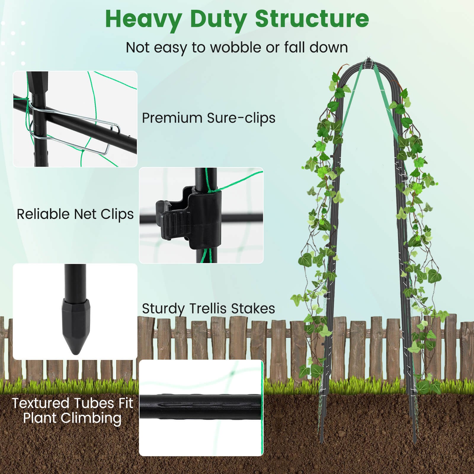 71" x 71" U-Shaped Garden Trellis w/Tear-resistant Netting Sharp Ground Stakes