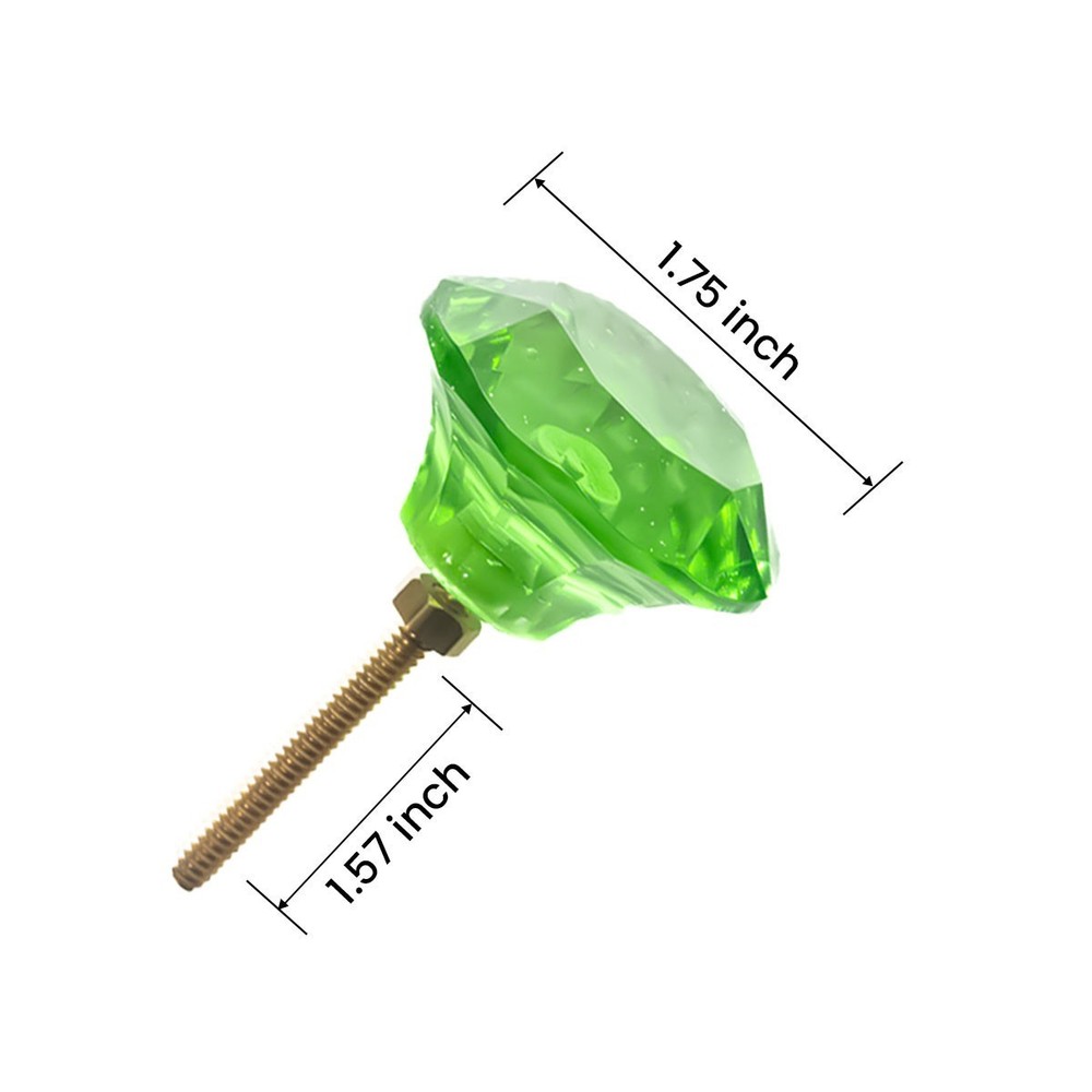 6-Pack Emerald Green Glass Knobs - Large, Medium, Small Faceted Crystal
