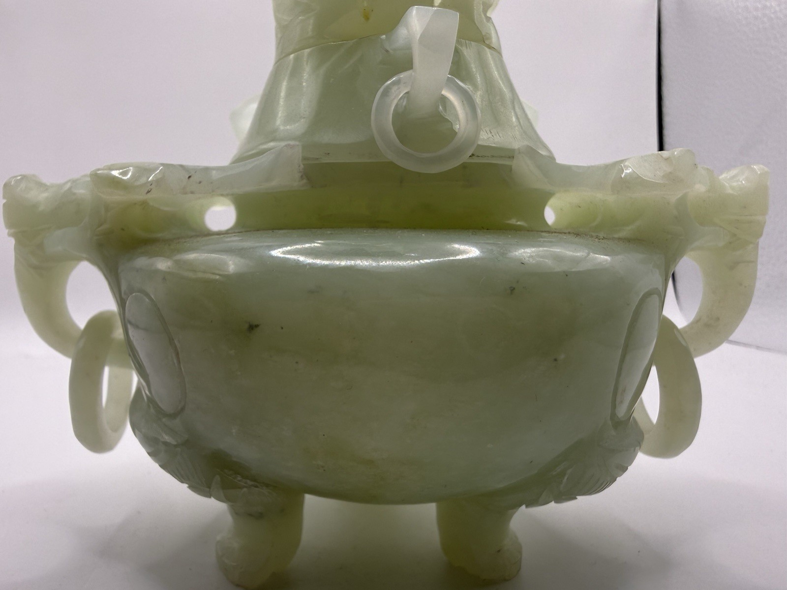 Stunning Hand Carved Early 20th Century Chinese Natural Jade Incense Burner Rare