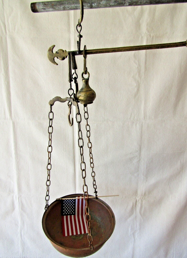 antique brass & copper hanging scale