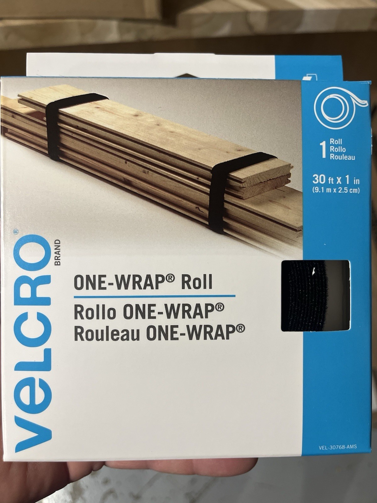 Velcro brand ONE-WRAP Roll, 30ft X 1in, Black