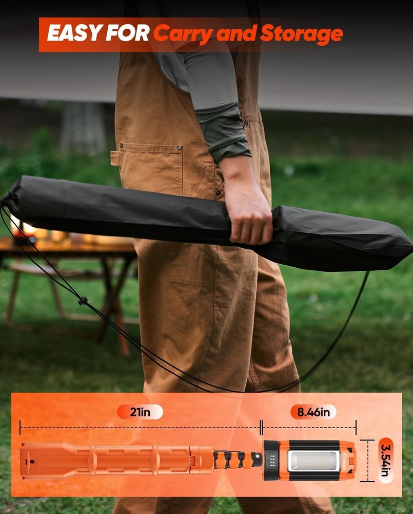 Luz camping recargable con trípode 73" 3200lm regulable exterior