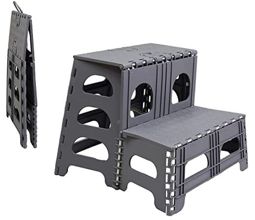 Folding 2 Step Stool for Adults - Collapsible & Foldable Step Industrial Gray