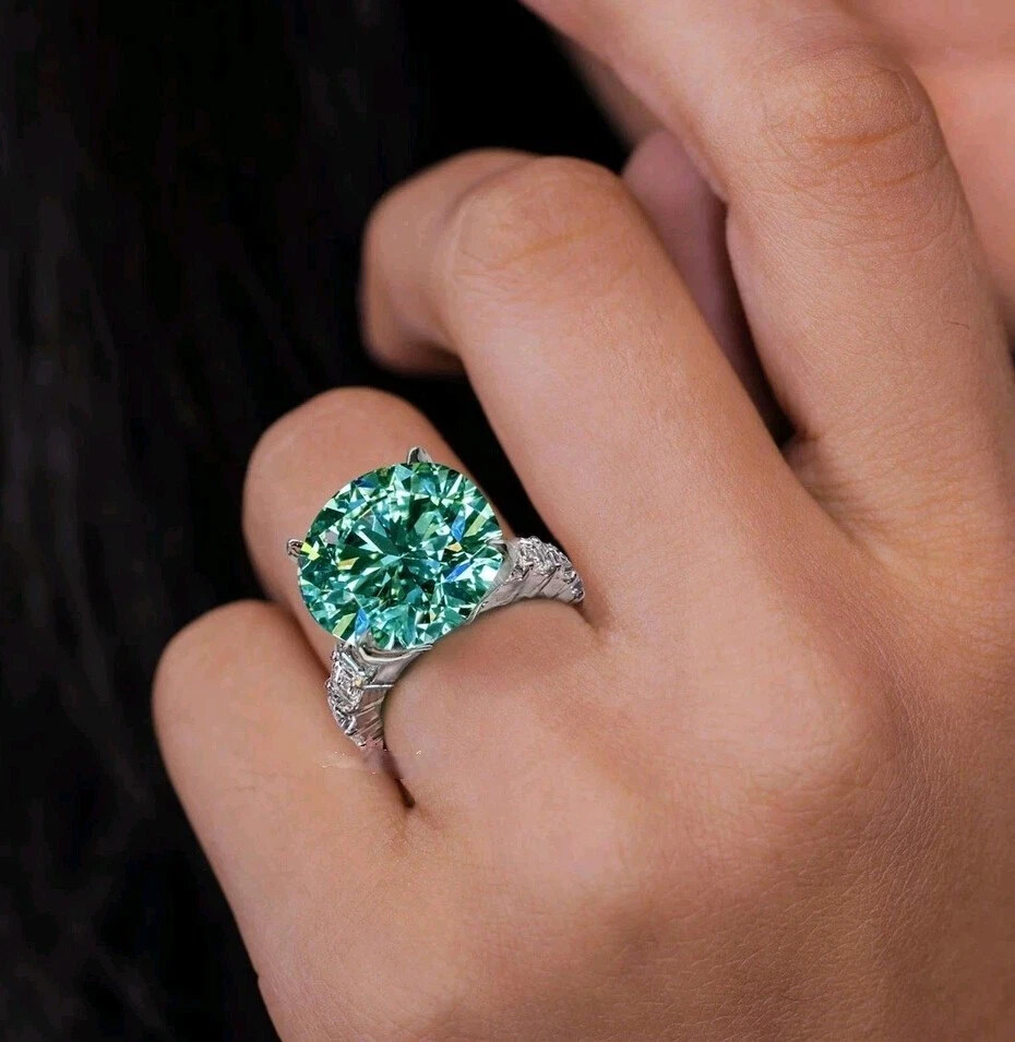 RARE 12.00 Ct Certified Round Cut Blue Treated Diamond Solitaire Ring 925 Silver