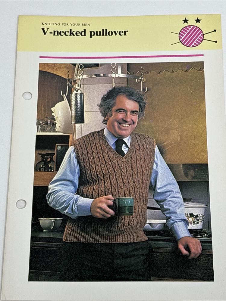 V Necked Pullover Men's Knitting Pattern Card
