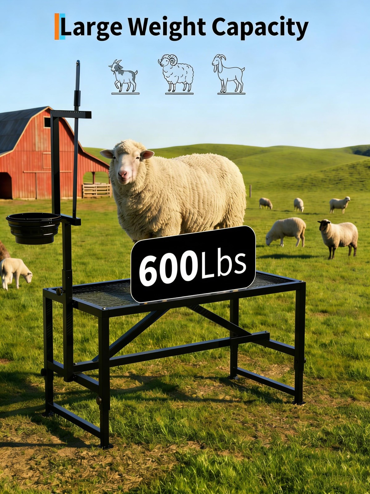 Heavy Duty 47" 600LBS Goat Milking Stand w/Feed Bin,Adjustable Headpiece & Legs