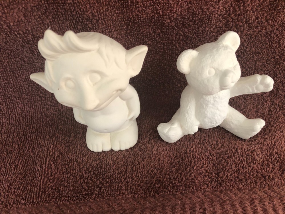 Troll and Teddy Bear Ceramic Bisque Ready to Paint.