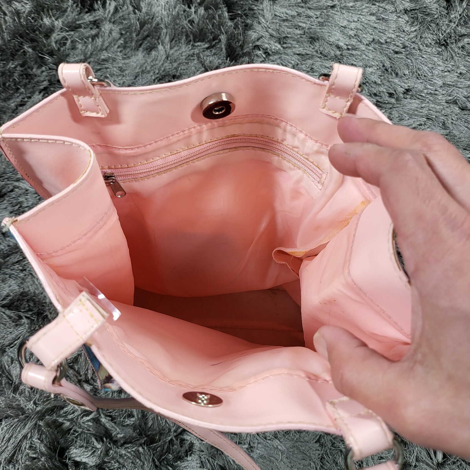 Vintage Walt Disney Sleeping Beauty Vinyl Tote Bag Blue Double Handle 9x12 Flaw