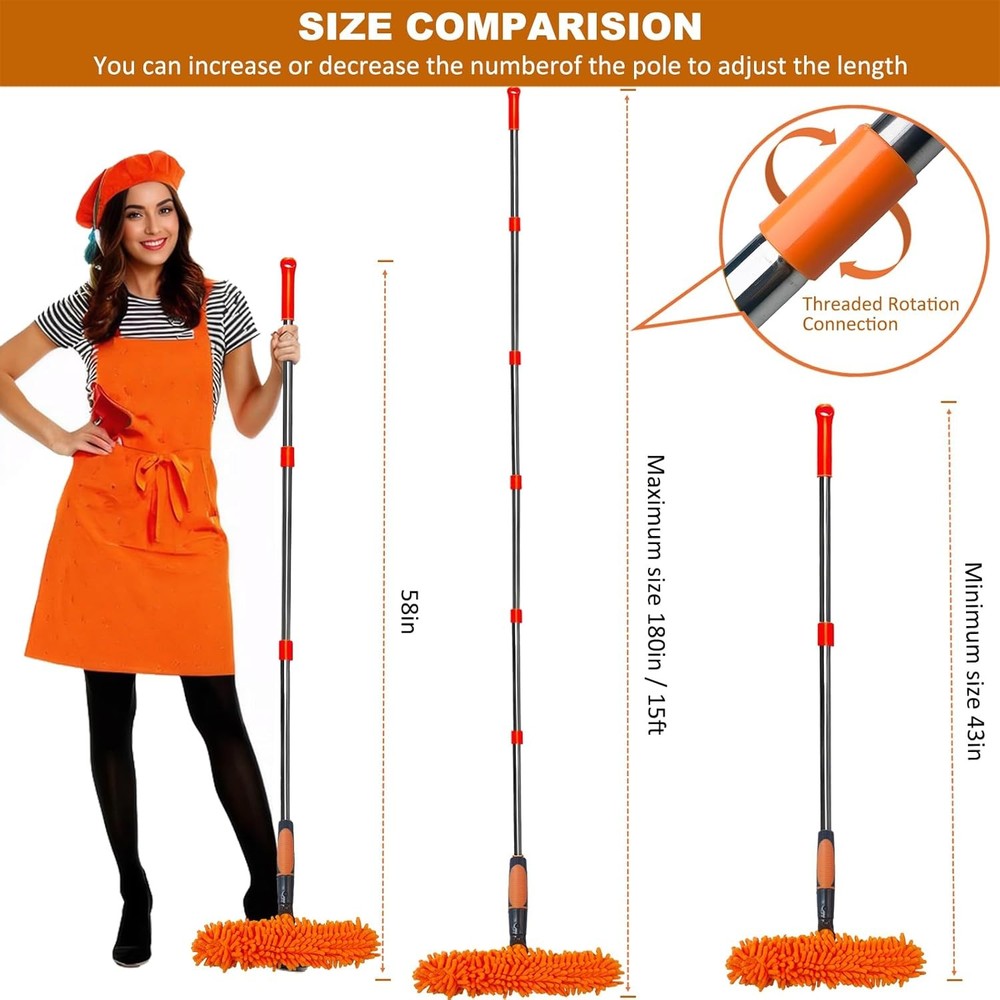 20 Ft+ Reach Squeegee Window Cleaner Duster 2 In 1 Rotatable Cleaning Tool Kit