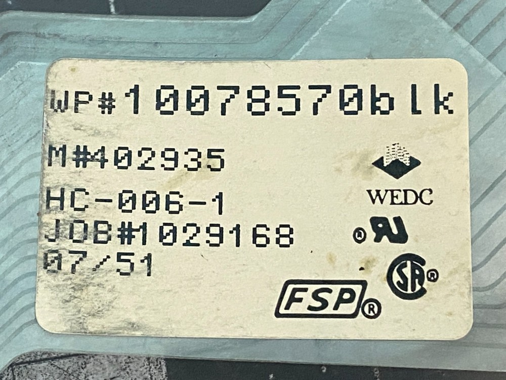 Whirlpool Range Oven Touch Panel ONLY P# W10122294