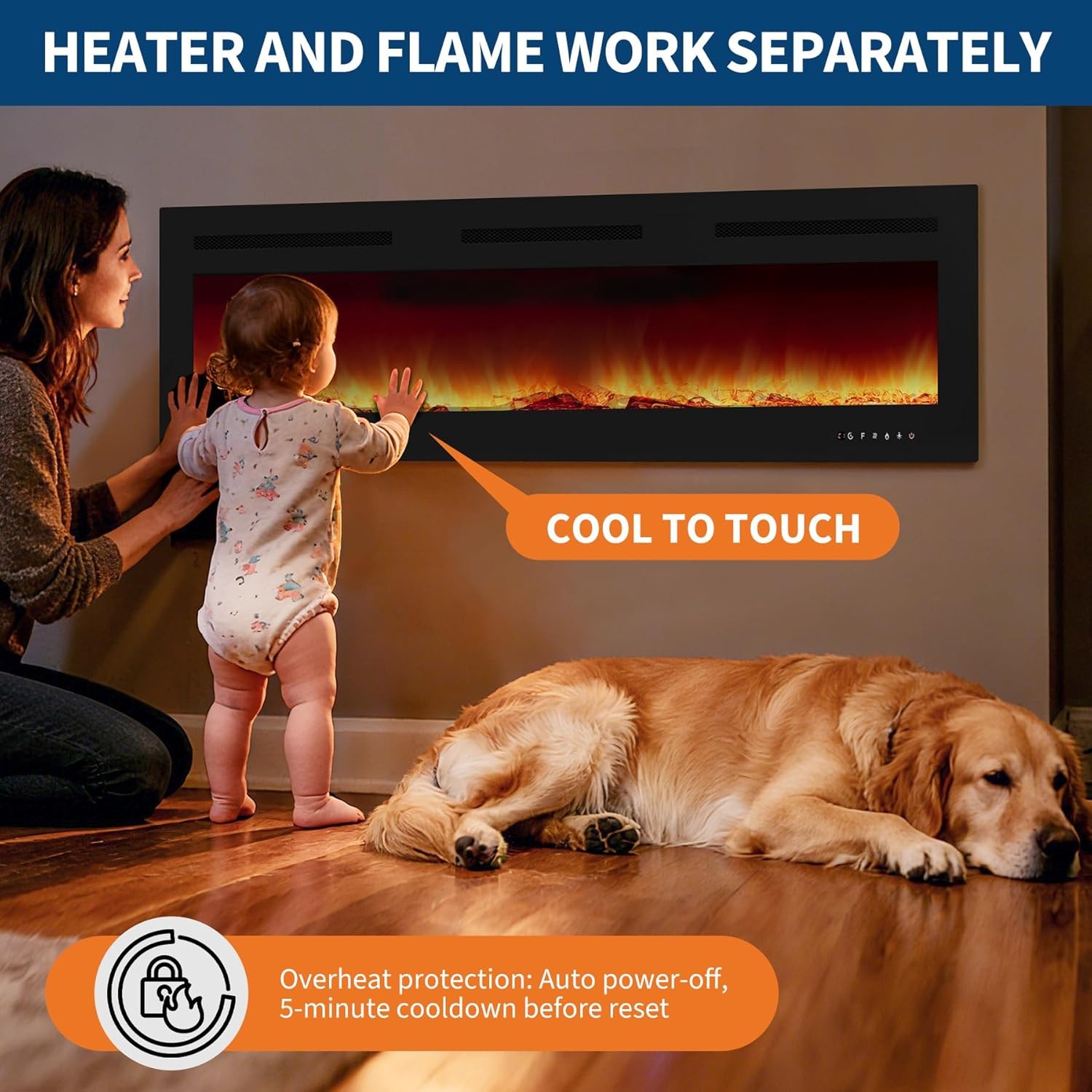 72" Electric Fireplace Recessed Ultra Thin Wall Mounted Heater Multicolor Flame