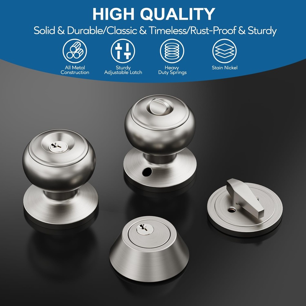 2 Set All Keyed Same Entry Door Knobs and Single 2 Pack, Satin Nickel