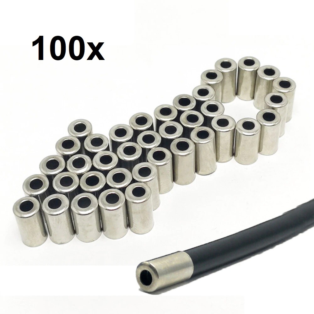 100x Bike Cable End Caps Brake Shifter Cover Housing Ferrules Silver Aluminum