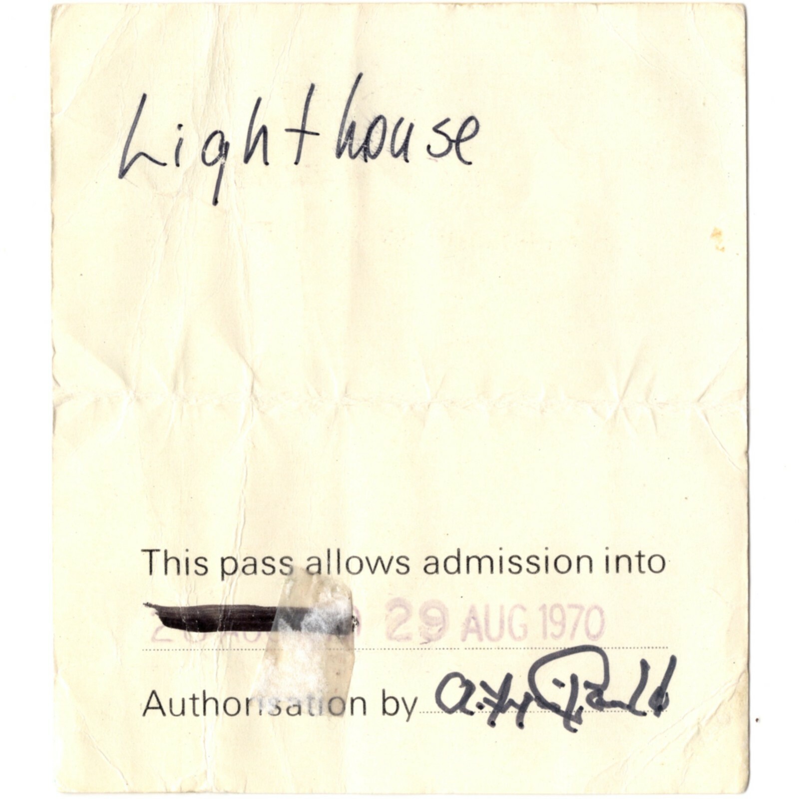 ISLE OF WIGHT Concert Backstage Pass 8/29/70 LIGHTHOUSE THE DOORS THE WHO Rare