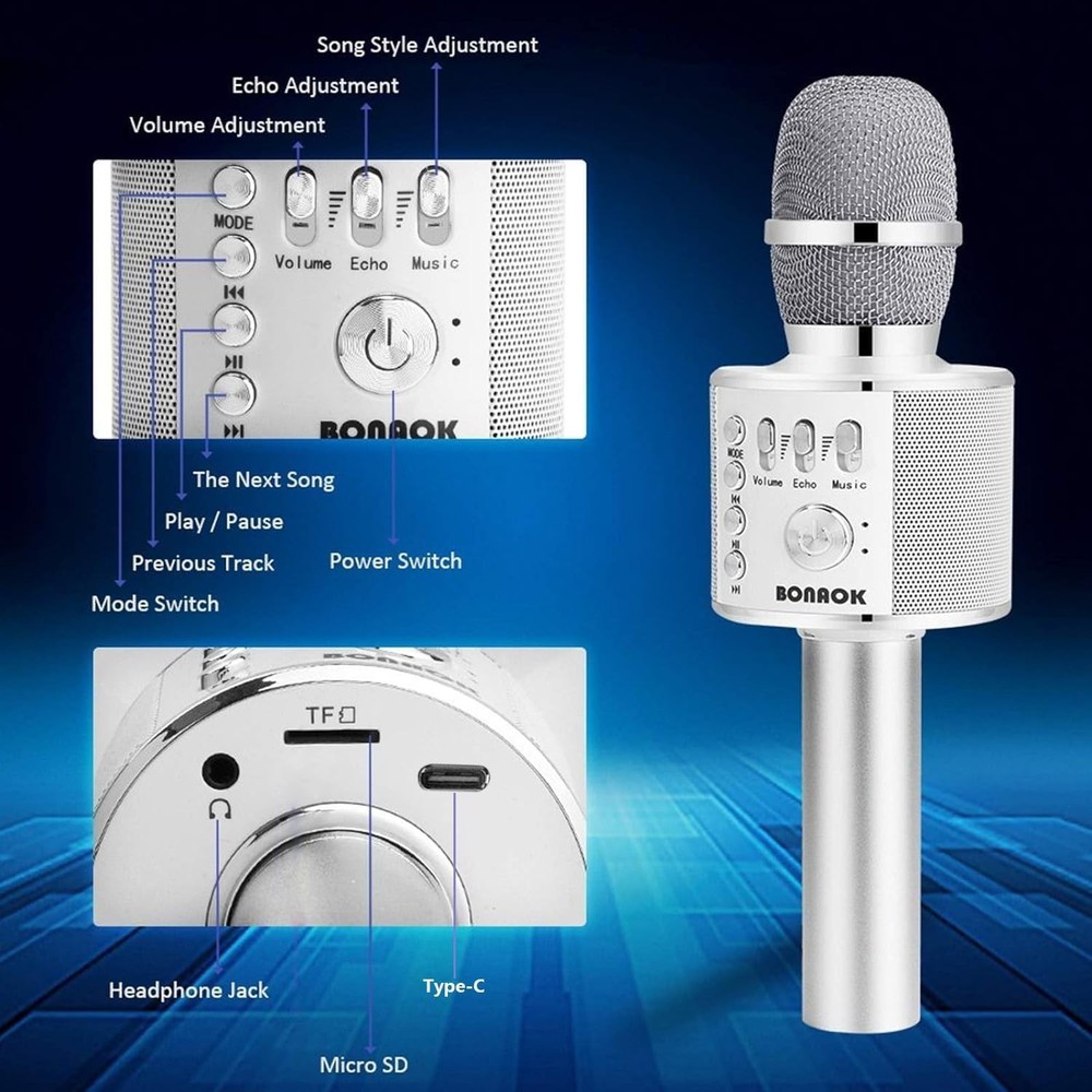 Wireless Bluetooth Karaoke Microphone Portable Handheld Speaker for Kids Adul...