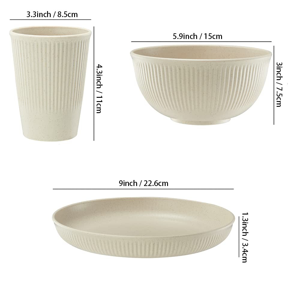 18pcs Wheat Straw Dinnerware Sets Unbreakable Reusable Dinnerware Set Kitchen...