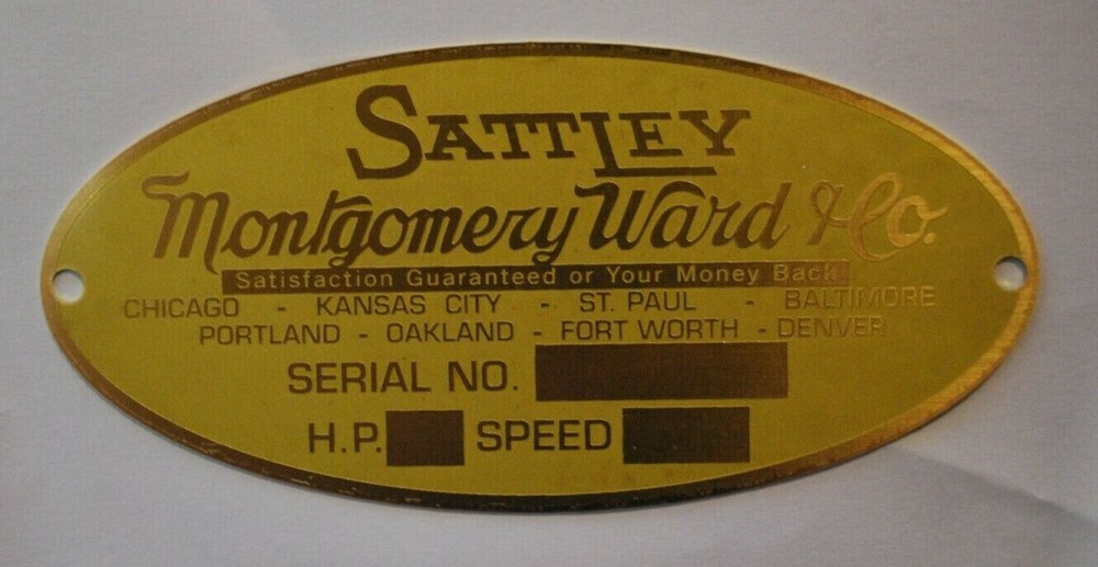 Sattley Brass Name Tag Plate Gas Engine Motor