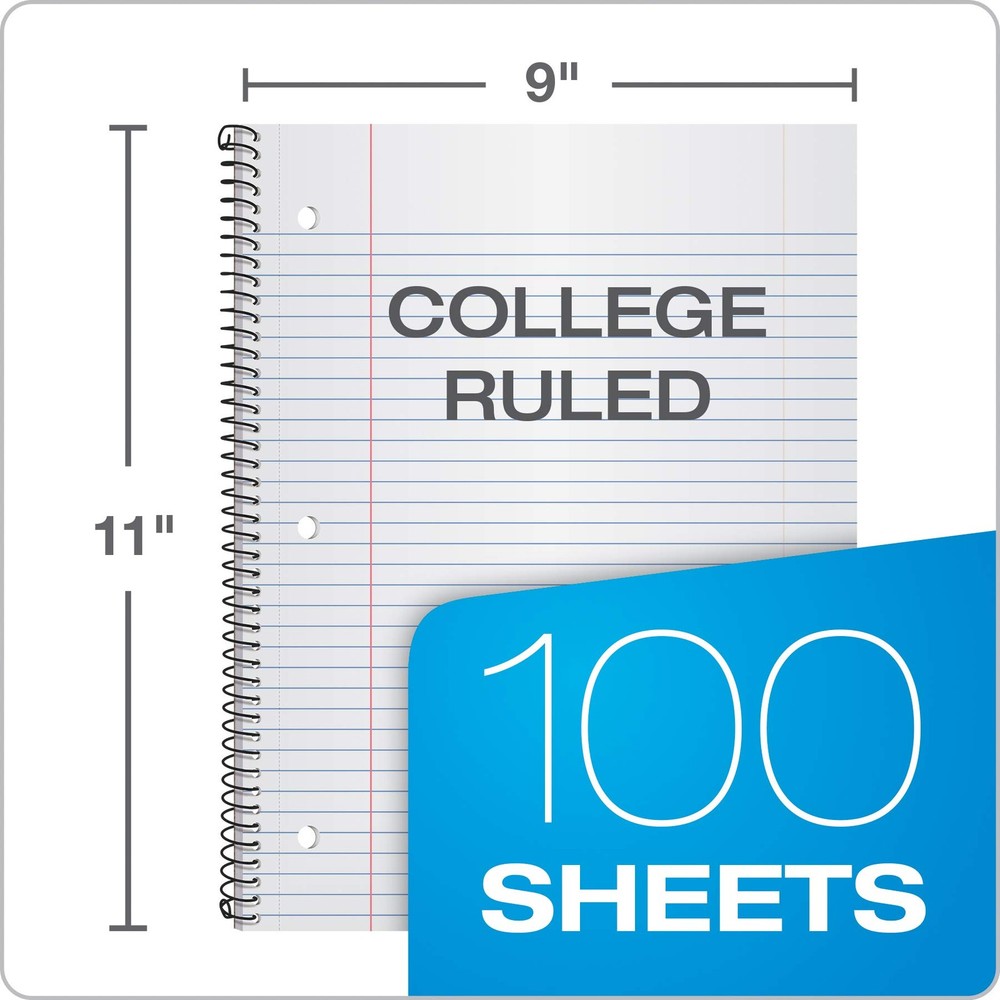 1 Subject Spiral Notebook, 3 Pack, Durable Cover, 100 Sheets