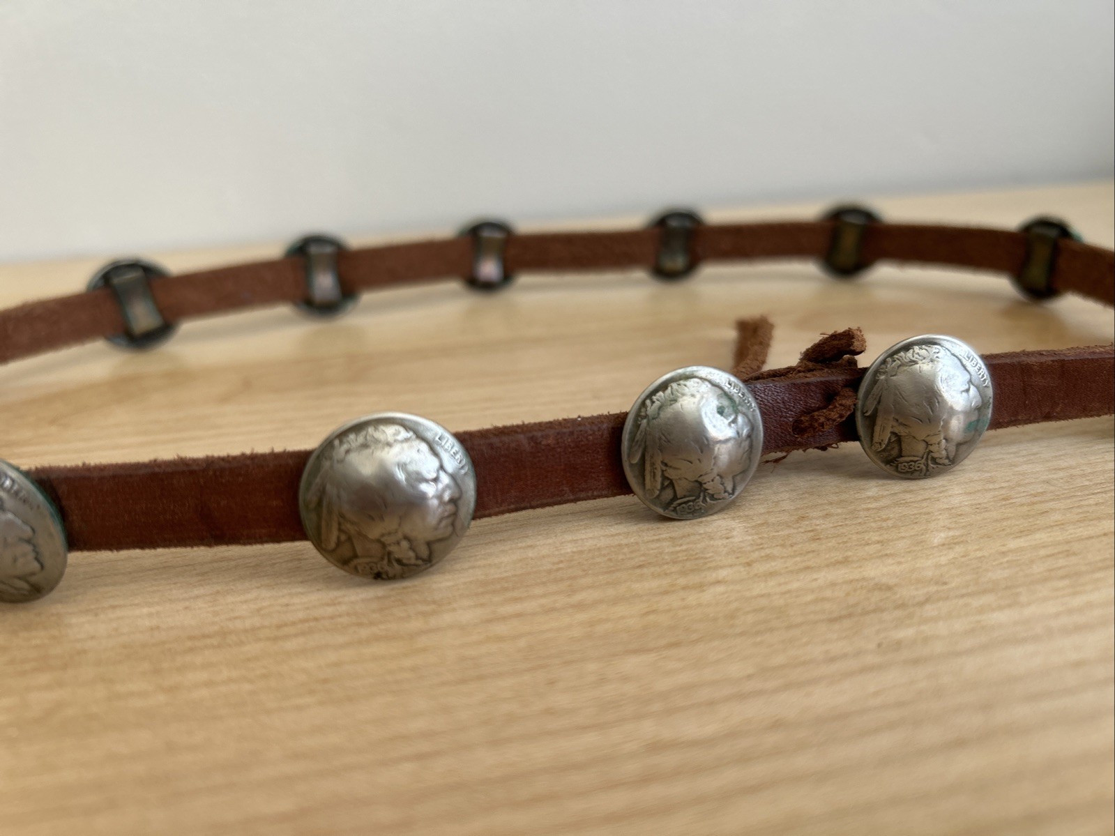 Vintage Buffalo Nickel And Leather Indian Concho Hatband