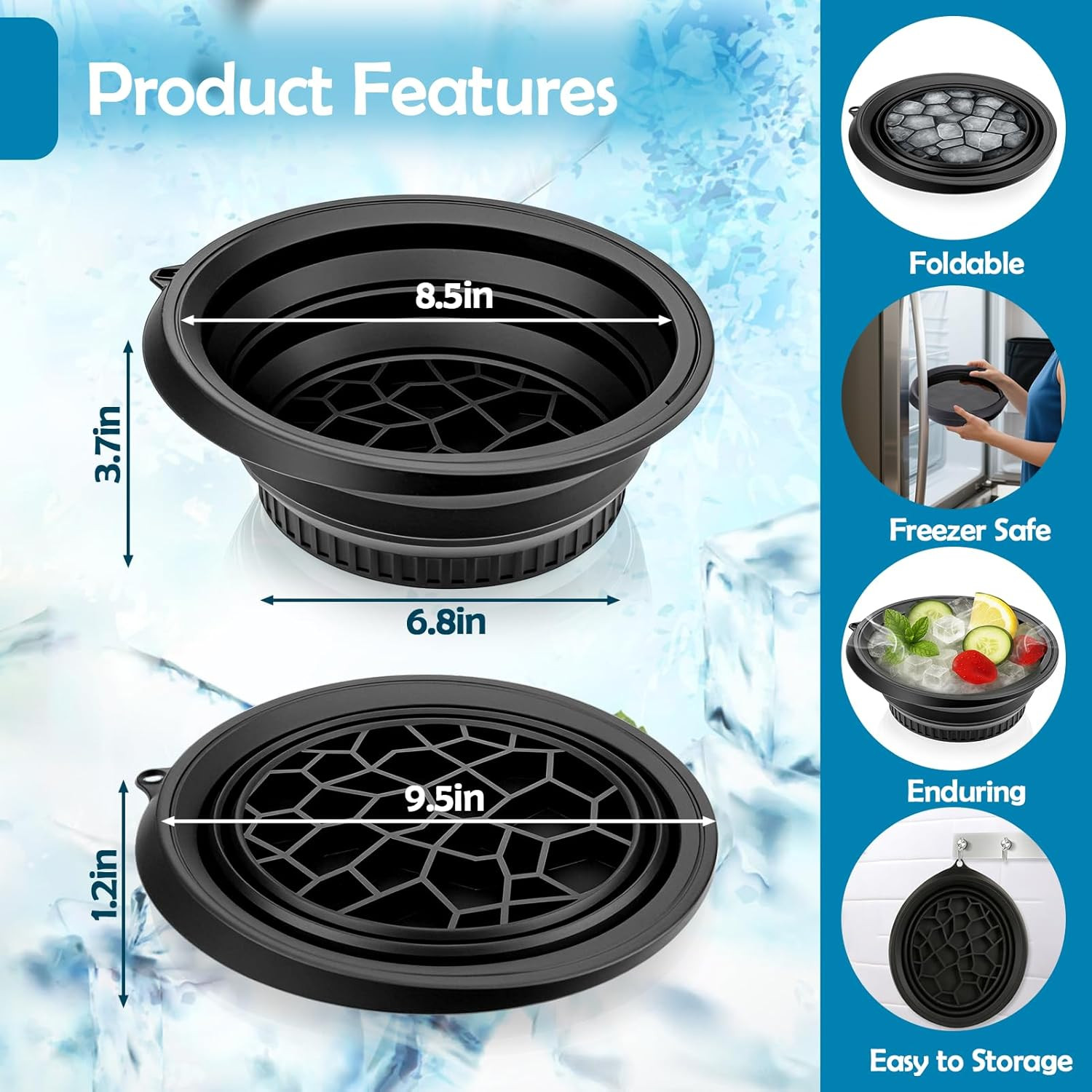 XANGNIER Face Bowl for Ice with Built-In Ice Tray – Collapsible Silicone Facial