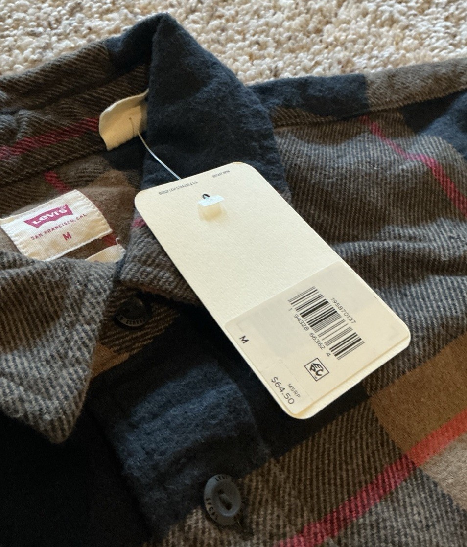 Levi's The Worker Men's Flannel Shirt Brown Black Plaid Relaxed Fit