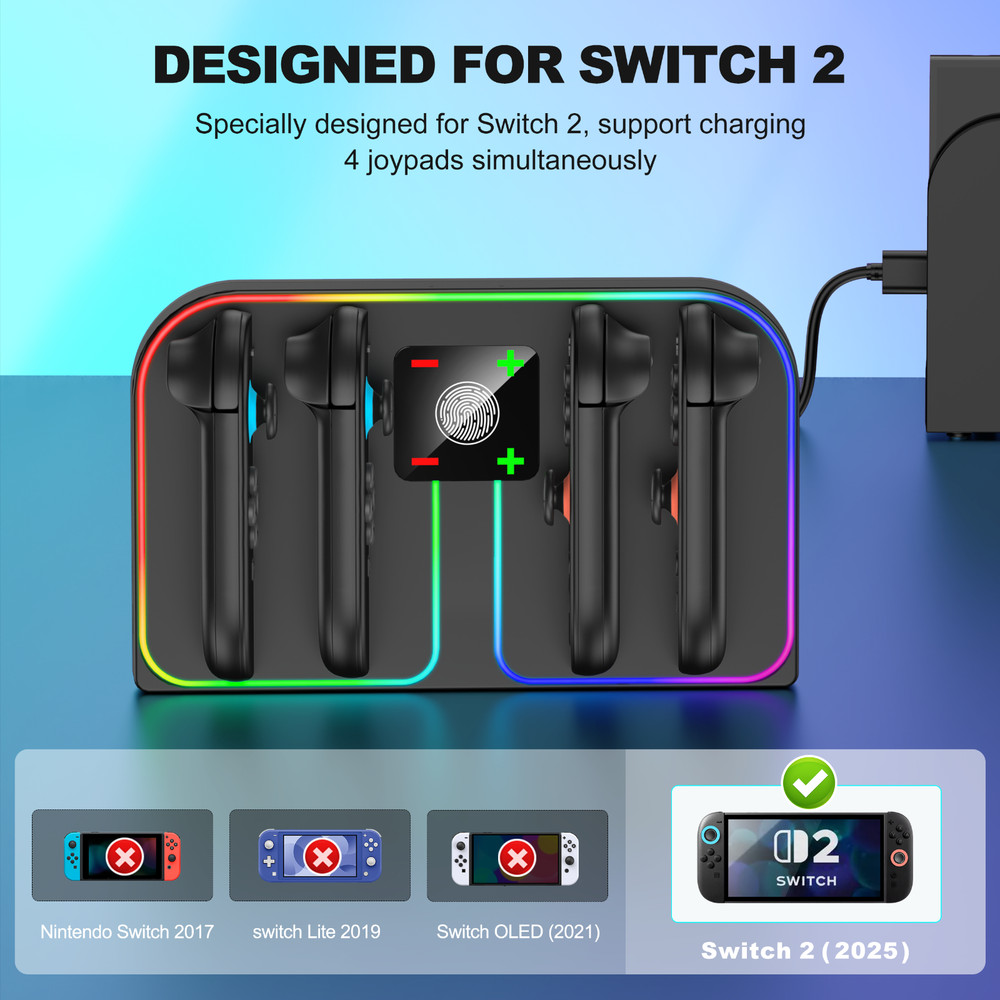 LED Wall Mount Charging Dock for Nintendo Switch 2 Controller Charger Stand