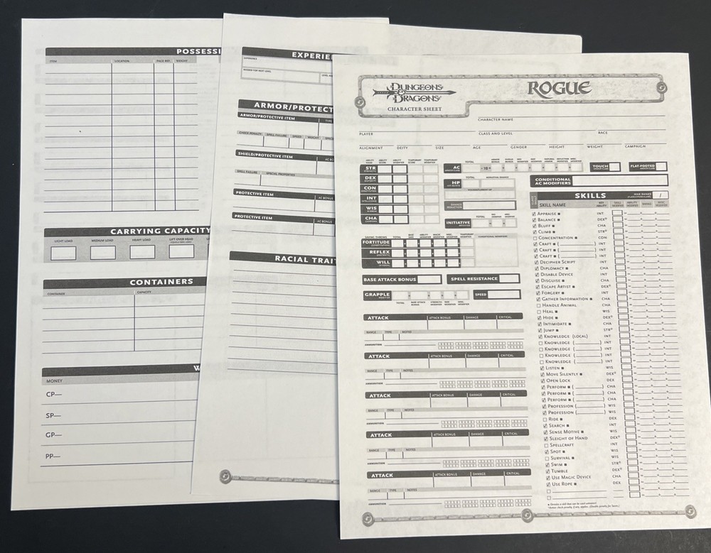 2004 Dungeons And Dragons Folder And Character Sheets. Folder Has Some Flaws